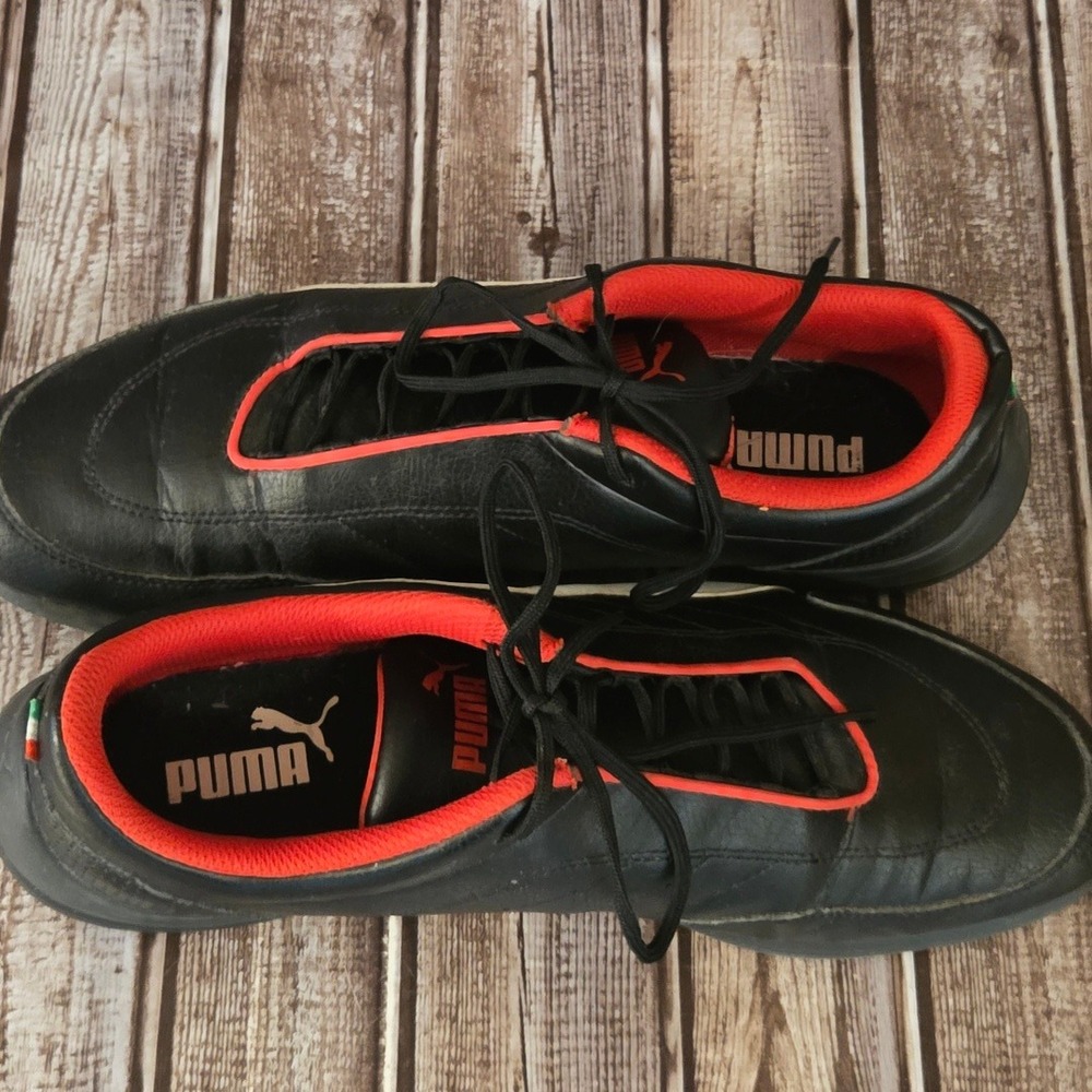 Sz 11 Mens Puma Scuderia Ferrari Future Cat Black Red White Leather Sneakers - Picture 8 of 10
